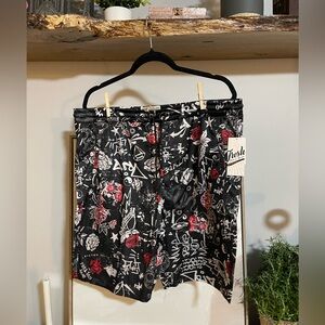 Fresh Prints Black and Red Men’s Graphic Shorts